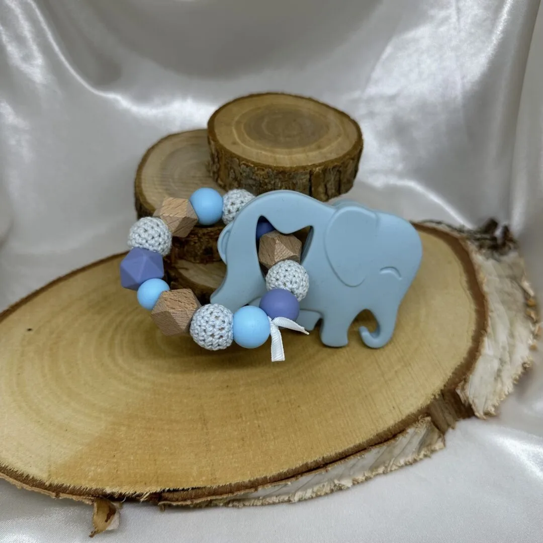Anneau de dentition éléphant bleu gris