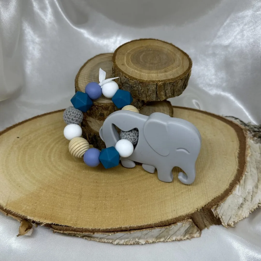 Anneau de dentition éléphant bleu canard