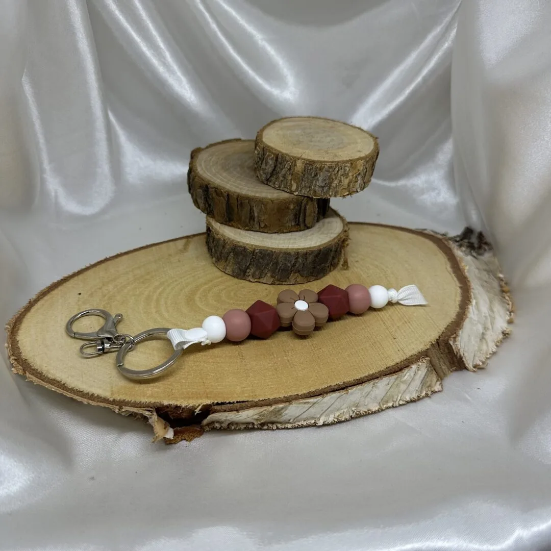 Porte-clés marguerite vieux rose