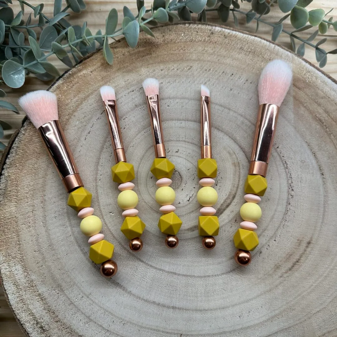 Lot de 5 pinceaux à maquillage rose gold/jaune