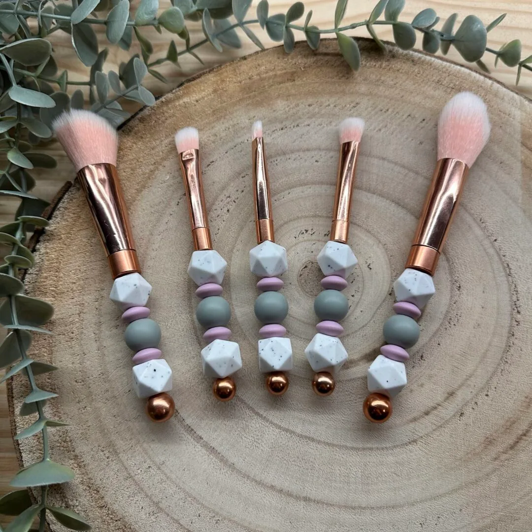 Lot de 5 pinceaux à maquillage rose gold/blanc granité