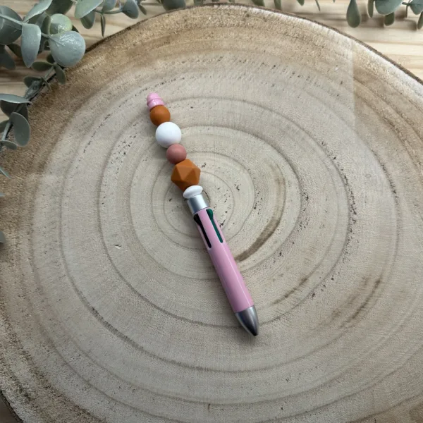 Stylo 4 couleurs rose/ocre